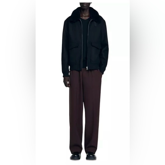 Sandro Mens Aviator Jacket. NWT. Size 2XL. Black  with removable black collar. - Picture 4 of 6
